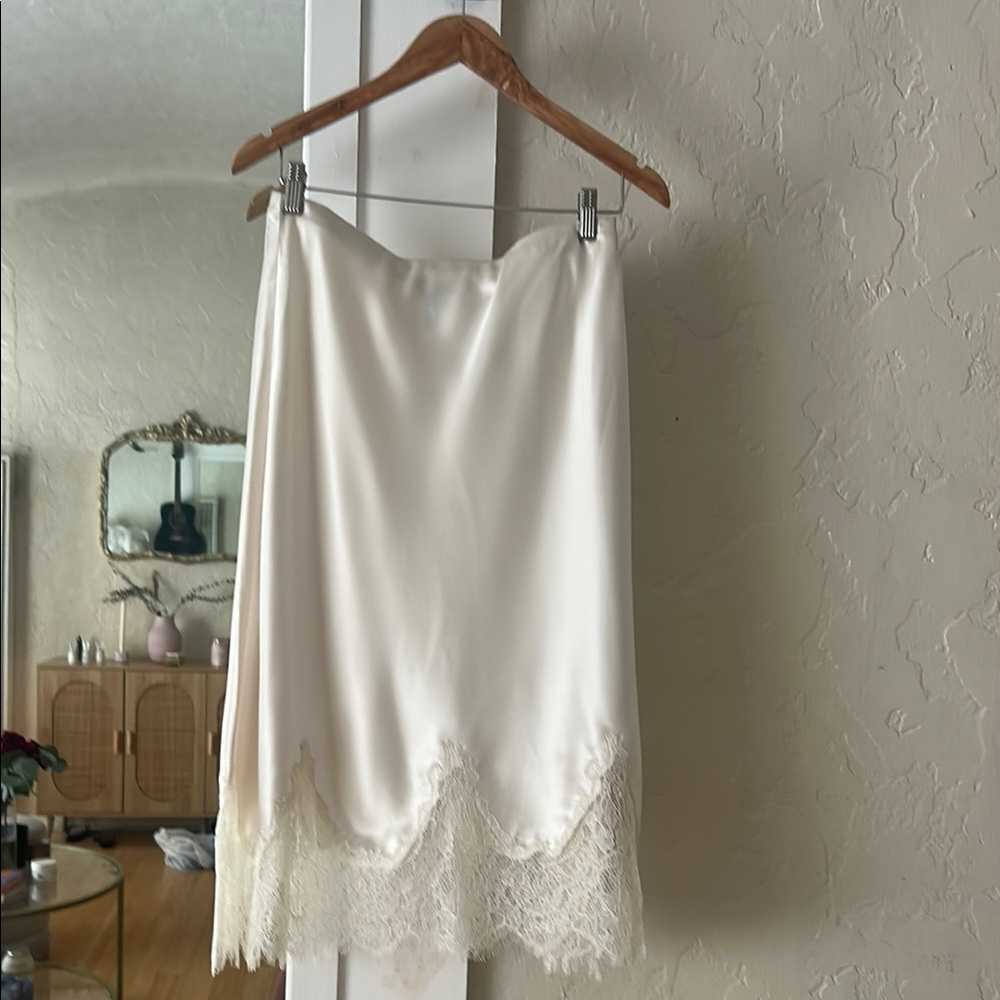 Aqua Ivory Midi Slip Skirt with Lace Hem